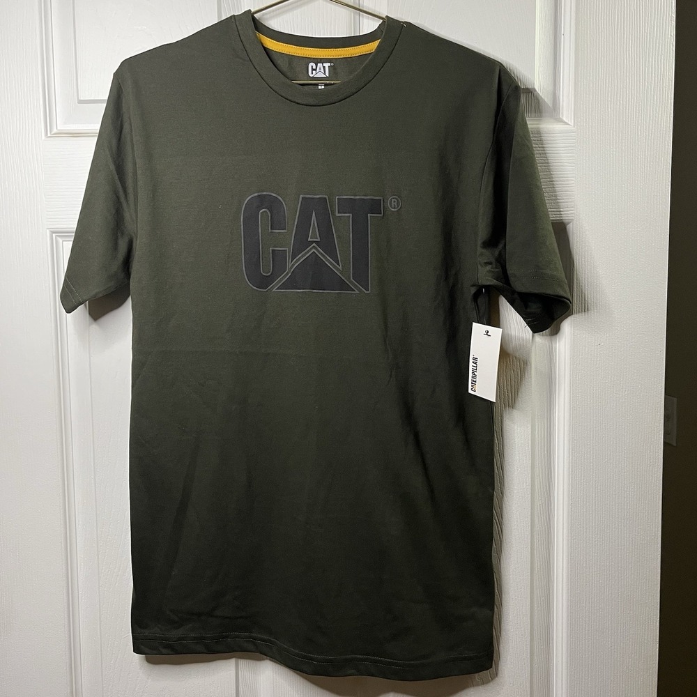 CAT Green Graphic Logo Men's Crew Neck Short Sleeve Cotton Knit T-Shirt M